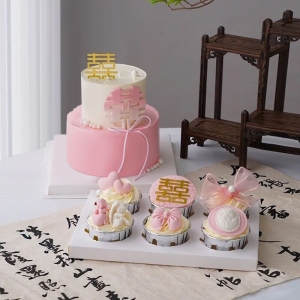浪漫结婚订婚鲜奶蛋糕（含6个纸杯蛋糕）-订蛋糕生日蛋糕预定同城蛋糕店配送