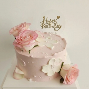 粉嫩鲜花蛋糕- 圆形鲜奶蛋糕