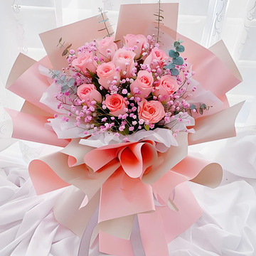 永远的我们-11支戴安娜粉玫瑰，尤加利间插装饰