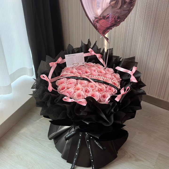 花漾时光-99支粉玫瑰+1气球花束